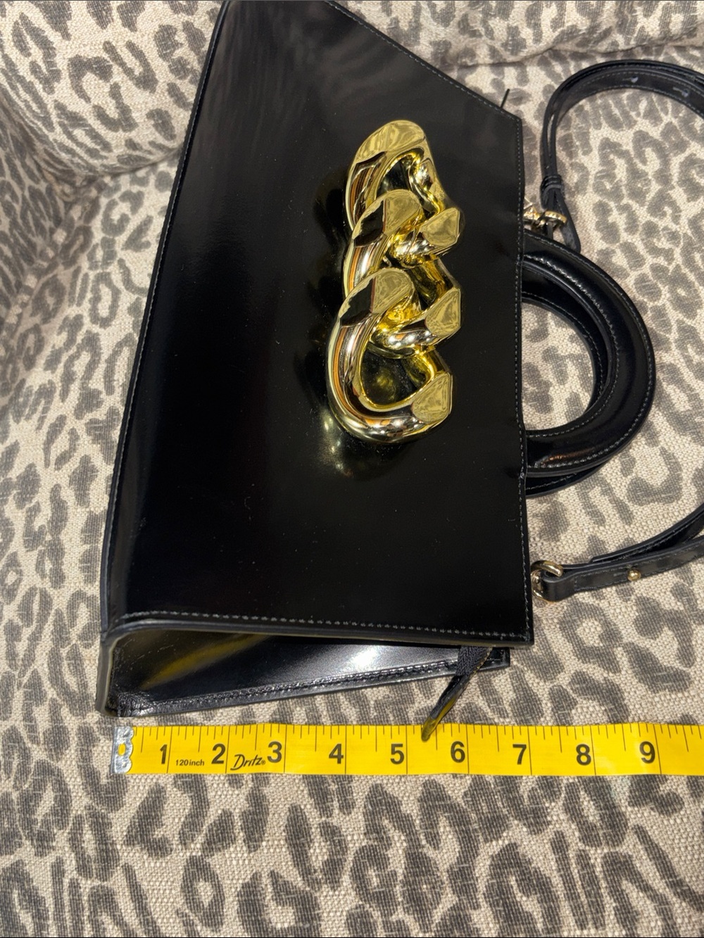 Claudia Firenze purse black leather top handle shoulder bag dramatic chain front - Picture 2 of 16